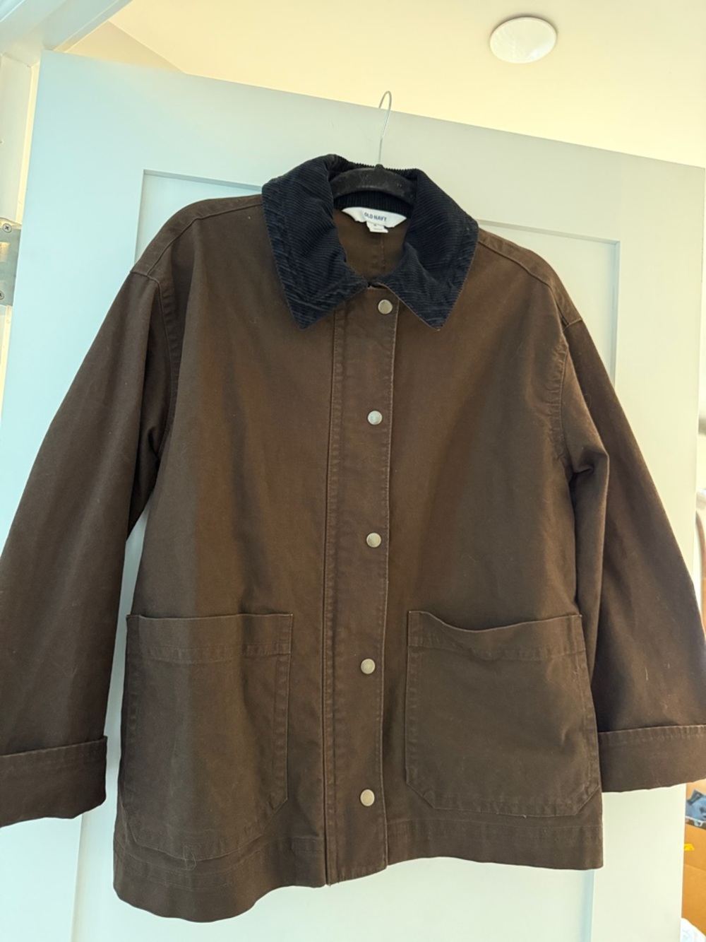 Old Navy Barn Jacket Dark Brown with Black Collar - Picture 2 of 5